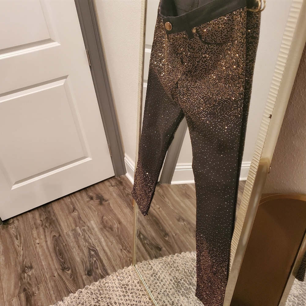 Versace Collection. Never worn. Gradient gold studded black pant.  Size 25.